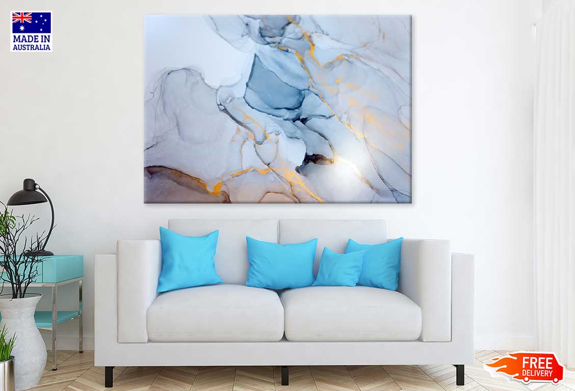 Blue Gold Abstract Painting Design Print 100% Australian Made