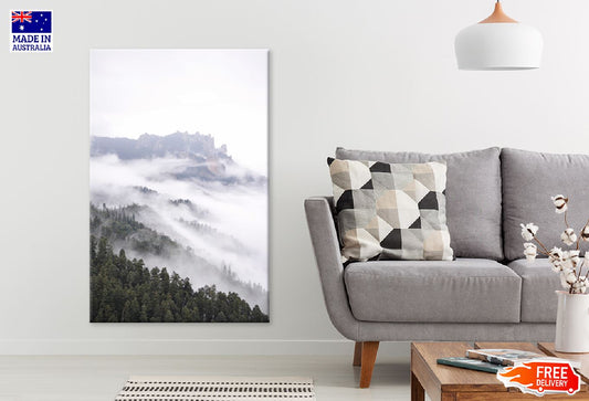 Fir Trees Mountains & Cloudy Sky View Photograph Print 100% Australian Made