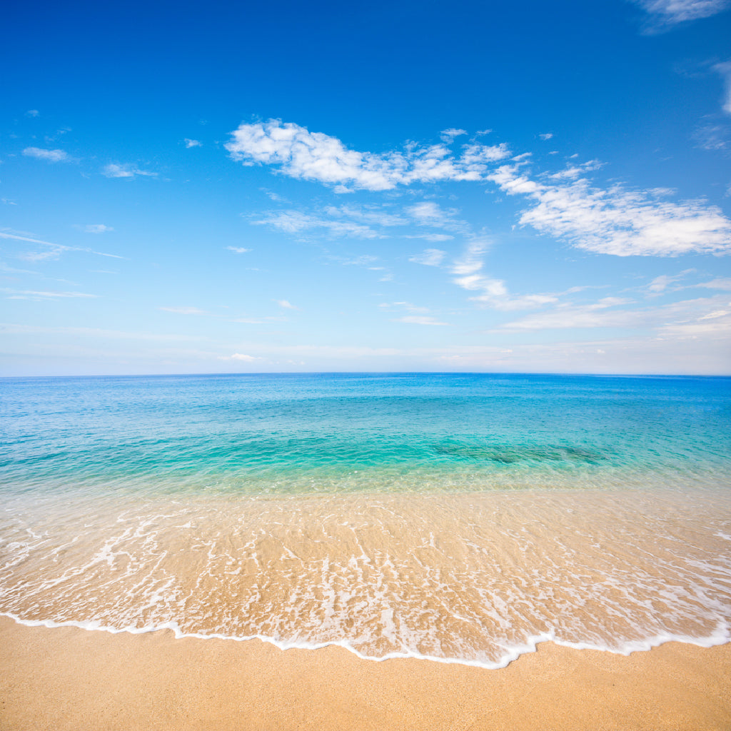 Square Canvas Sandy Shore Sea Blue Sky View Photograph High Quality Print 100% Australian Made