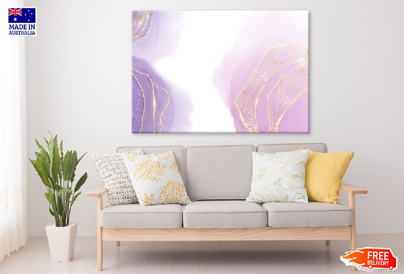 Pink Purple & Gold Lines Abstract Design Print 100% Australian Made