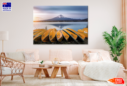 Boats On River & Mountain View Print 100% Australian Made