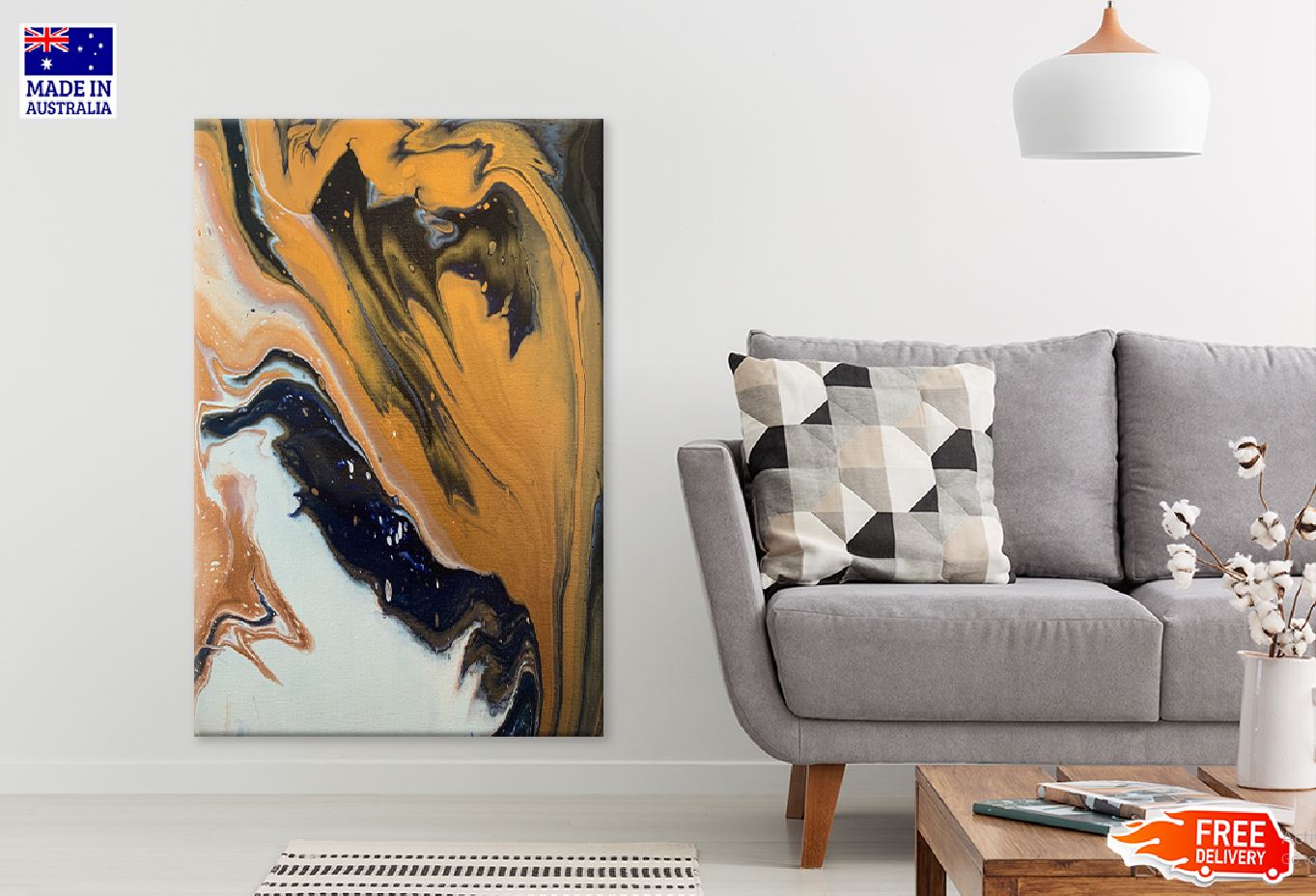 Orange Black Abstract Acrylic Design Print 100% Australian Made