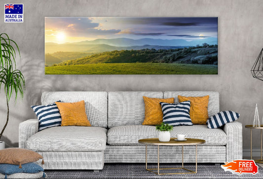 Panoramic Canvas Day & Night Hill Sky View Photograph High Quality 100% Australian Made Wall Canvas Print Ready to Hang