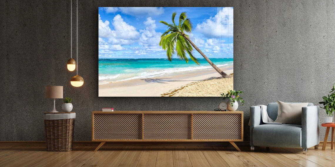 Palm Tropical Beach Print Tempered Glass Wall Art 100% Made in Australia Ready to Hang