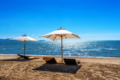 Chairs Umbrella near Tropical Sea View Photograph Print 100% Australian Made