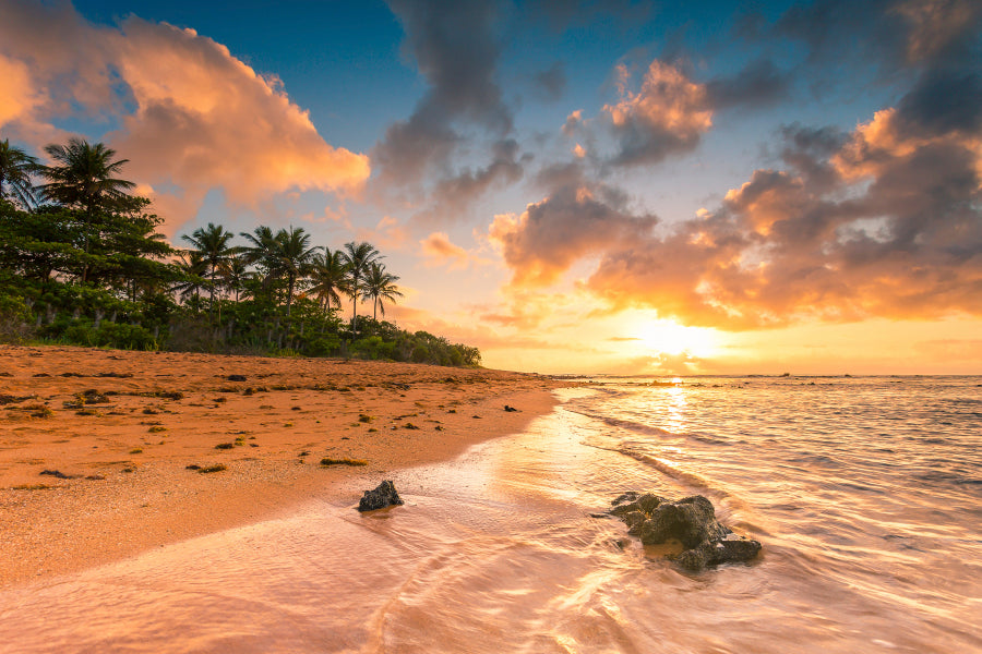 Bella Home The Sunrise on a Small Rocky Beach Print Canvas Ready to hang