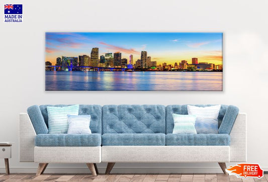 Panoramic Canvas City View from River Bank Photograph High Quality 100% Australian Made Wall Canvas Print Ready to Hang