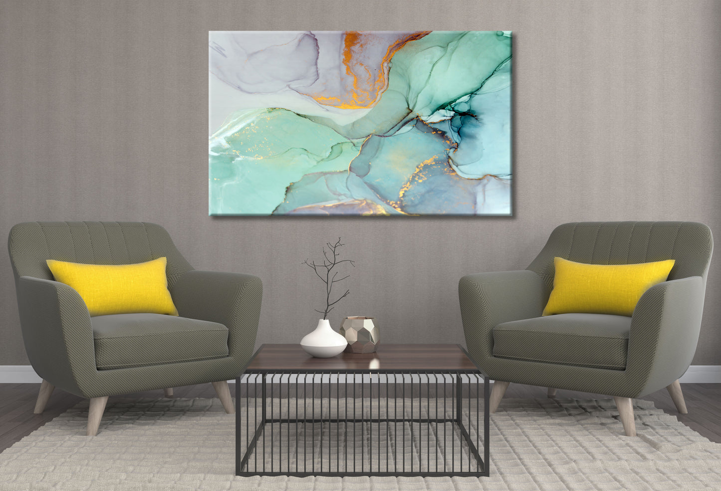 Green Neutral abstract alcohol painting Print 100% Australian Made