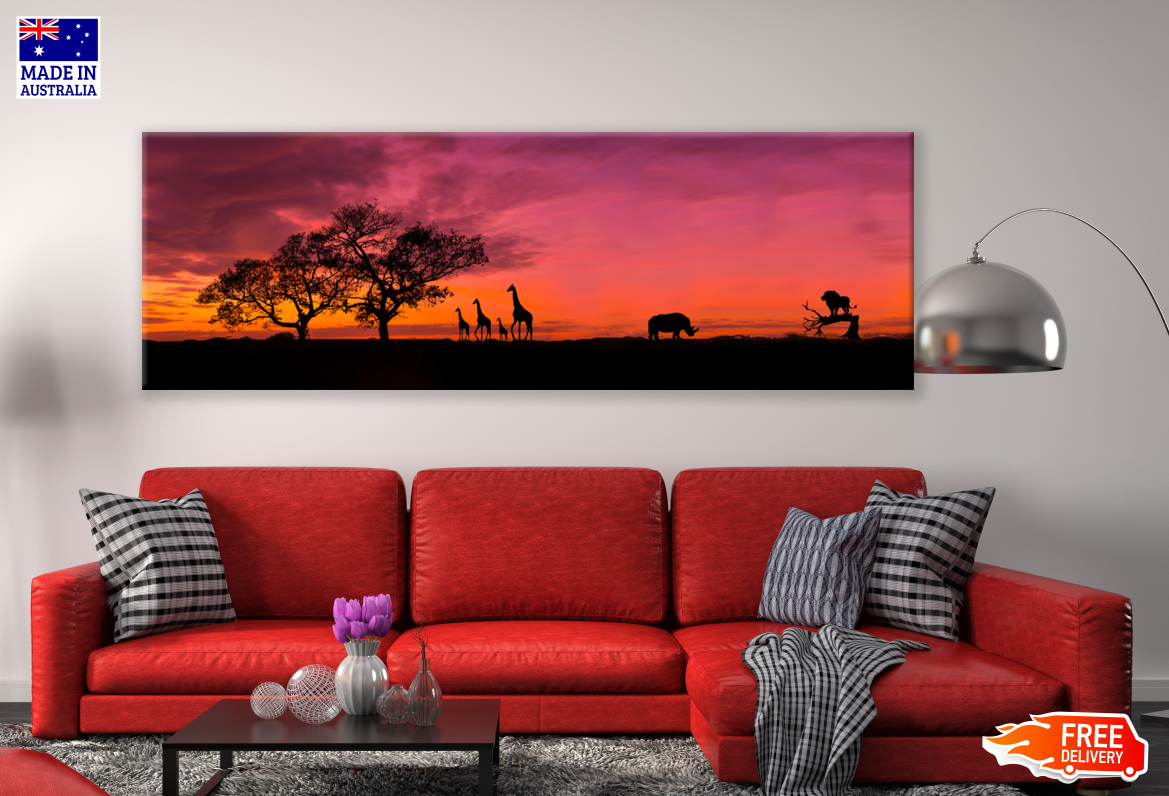 Panoramic Canvas Animals Walking in Forest Sunset High Quality 100% Australian made wall Canvas Print ready to hang