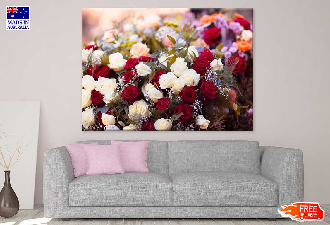 White & Red Rose Flowers View Photograph Print 100% Australian Made