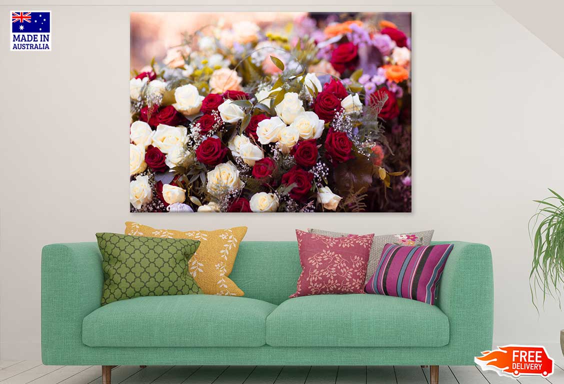 White & Red Rose Flowers View Photograph Print 100% Australian Made
