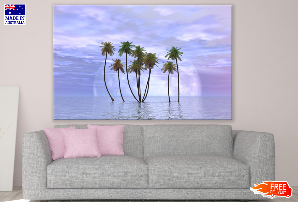 Coconut Trees in Beach Purple Sky Photograph Print 100% Australian Made