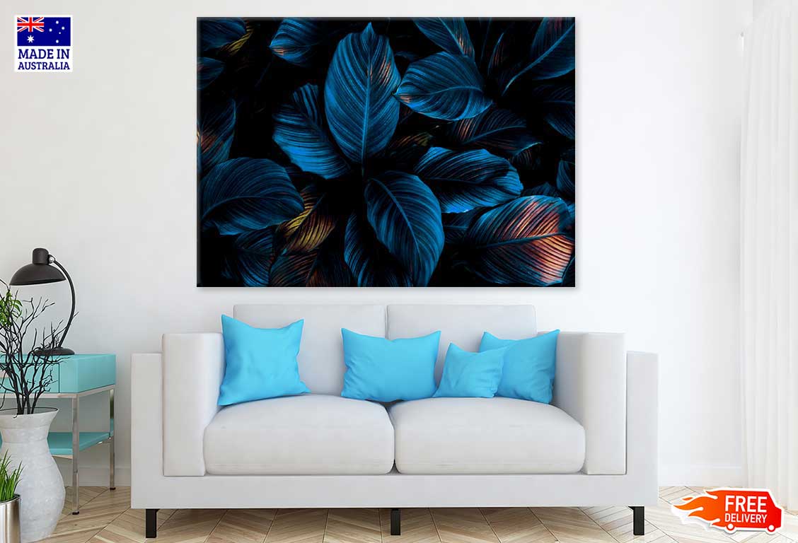Blue Leaves on Dark Photograph Print 100% Australian Made