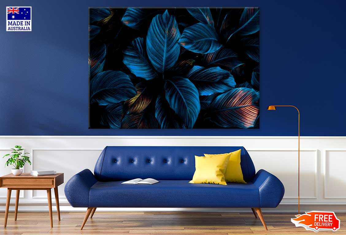 Blue Leaves on Dark Photograph Print 100% Australian Made