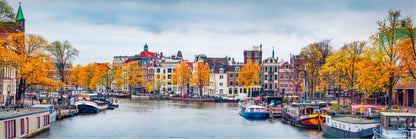 Panoramic Canvas Amsterdam Canal Cruise in Autumn High Quality 100% Australian made wall Canvas Print ready to hang