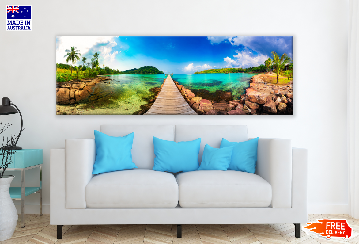 Panoramic Canvas Stunning Beach Pier Photograph High Quality 100% Australian made wall Canvas Print ready to hang