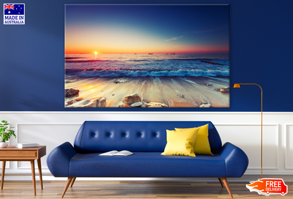 Beach with Boats Scenery Sunset Photograph Print 100% Australian Made