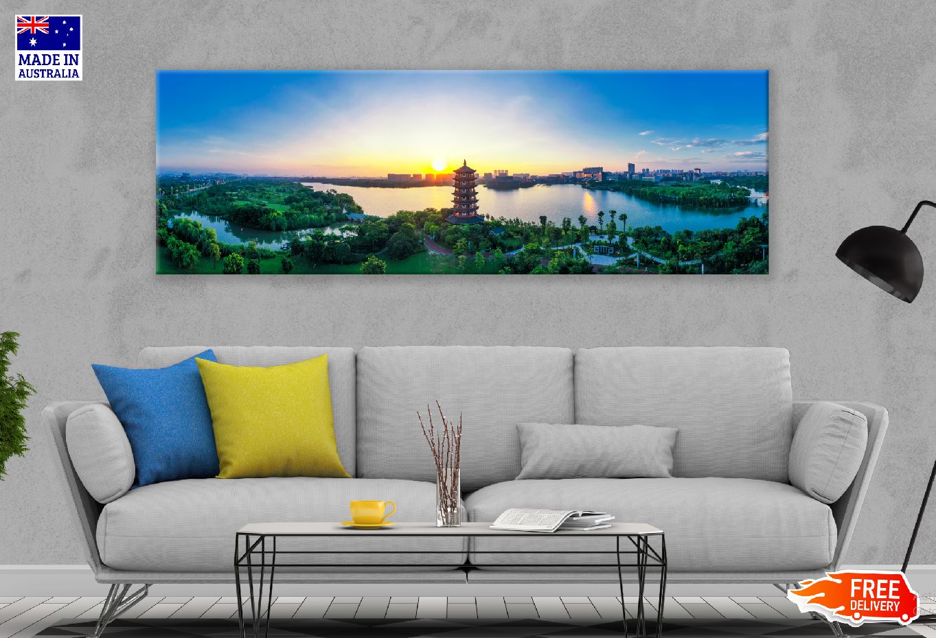 Panoramic Canvas Lake & City View Photograph China High Quality 100% Australian Made Wall Canvas Print Ready to Hang