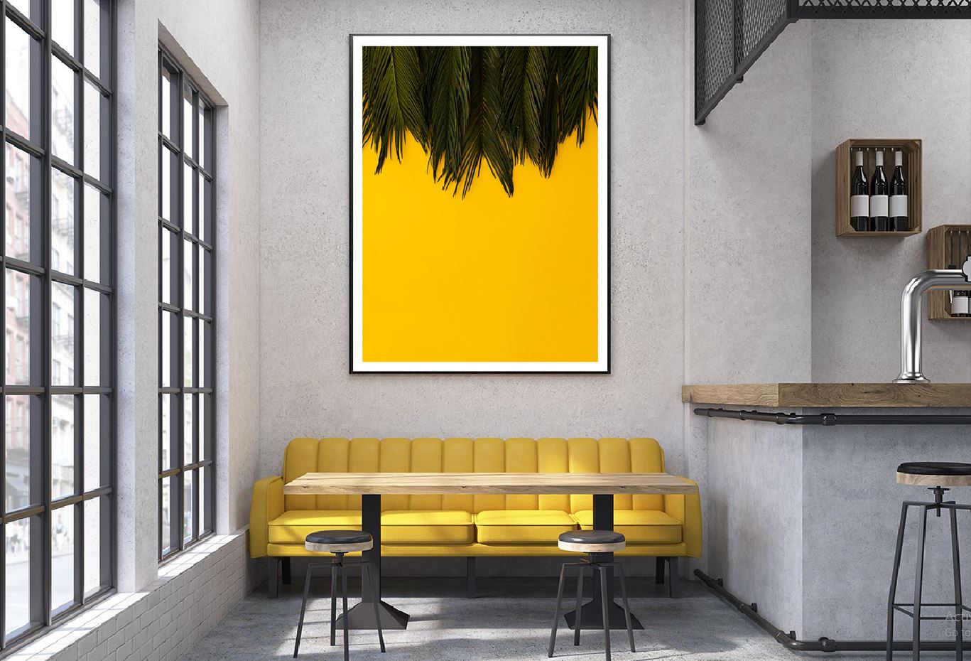 Green Palm Leaves on Yellow Board Photograph Home Decor Premium Quality Poster Print Choose Your Sizes