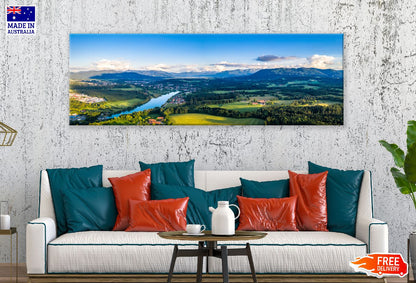 Panoramic Canvas Lake & Field Aerial View Photograph High Quality 100% Australian Made Wall Canvas Print Ready to Hang
