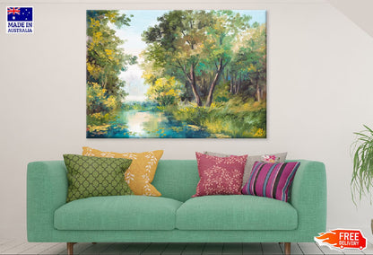 Green Forest Trees View Oil Painting Print 100% Australian Made