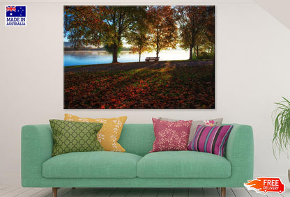 Bench Near Lake & Autumn Trees Photograph Print 100% Australian Made