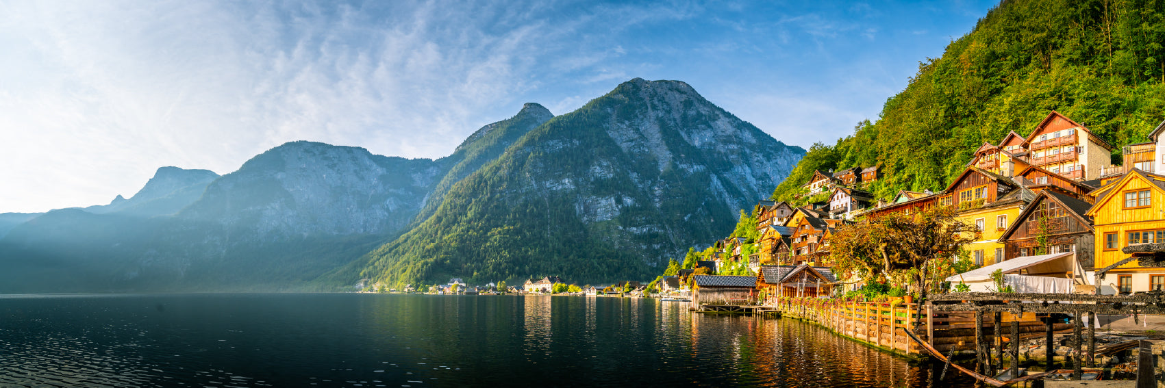 Panoramic Canvas Hallstatt Lake View Photograph High Quality 100% Australian Made Wall Canvas Print Ready to Hang