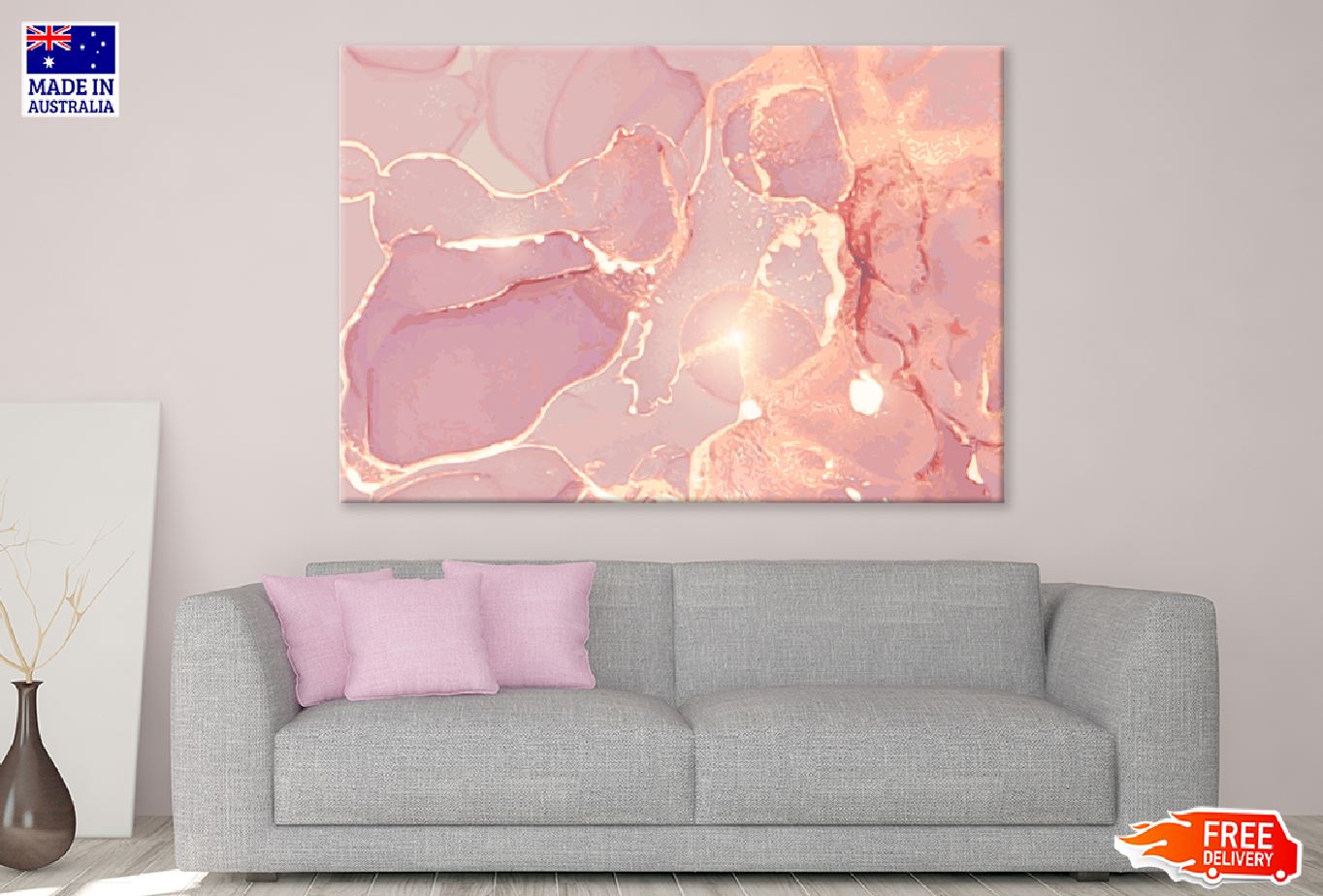 Pink & Gold Stone Marble Abstract Design Print 100% Australian Made