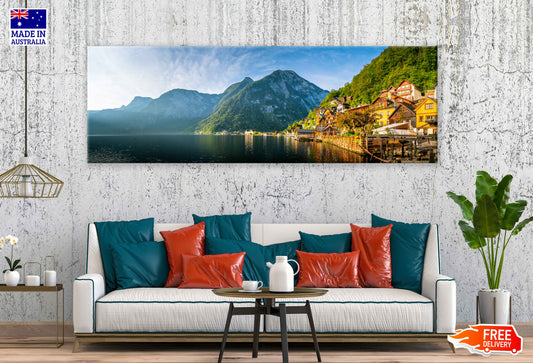 Panoramic Canvas Hallstatt Lake View Photograph High Quality 100% Australian Made Wall Canvas Print Ready to Hang