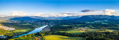 Panoramic Canvas Lake & Field Aerial View Photograph High Quality 100% Australian Made Wall Canvas Print Ready to Hang