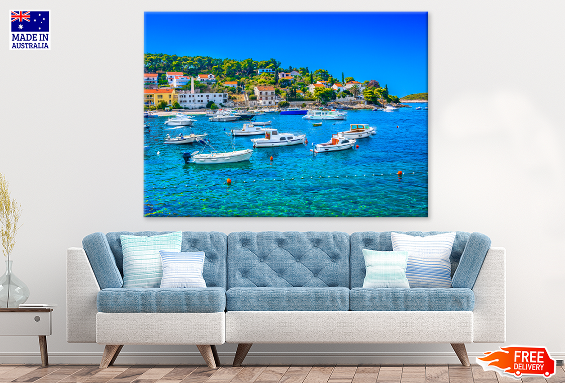 Boat On Sea & Island View Print 100% Australian Made