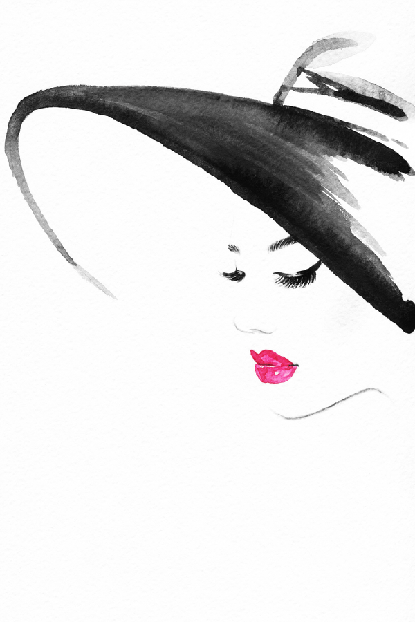 Fashion Woman with Hat B&W Abstract Watercolor Painting Print 100% Australian Made