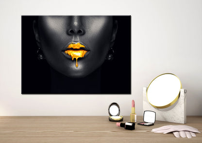 Black and white Girl Gold Lips Stunning Print 100% Australian Made