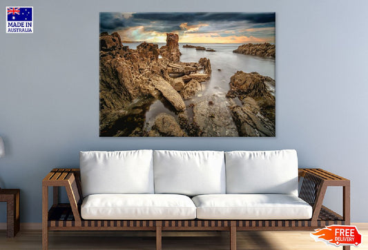 Rocks on Sea Sunset Scenery View Photograph Print 100% Australian Made