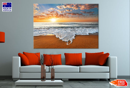 Sea Waves on Sand Sunset Scenery Photograph Print 100% Australian Made