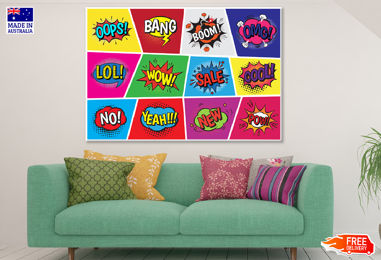 OOPS BANG BOOM OMG LOL Speech Bubbles Illustration Print 100% Australian Made