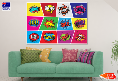OOPS BANG BOOM OMG LOL Speech Bubbles Illustration Print 100% Australian Made