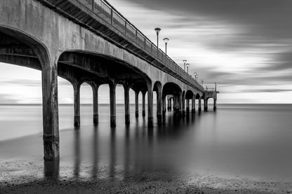 Boscombe Pier & Beach B&W View Photograph Print 100% Australian Made