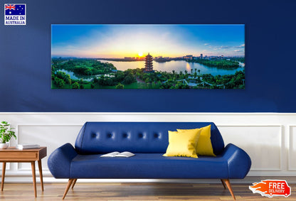 Panoramic Canvas Lake & City View Photograph China High Quality 100% Australian Made Wall Canvas Print Ready to Hang