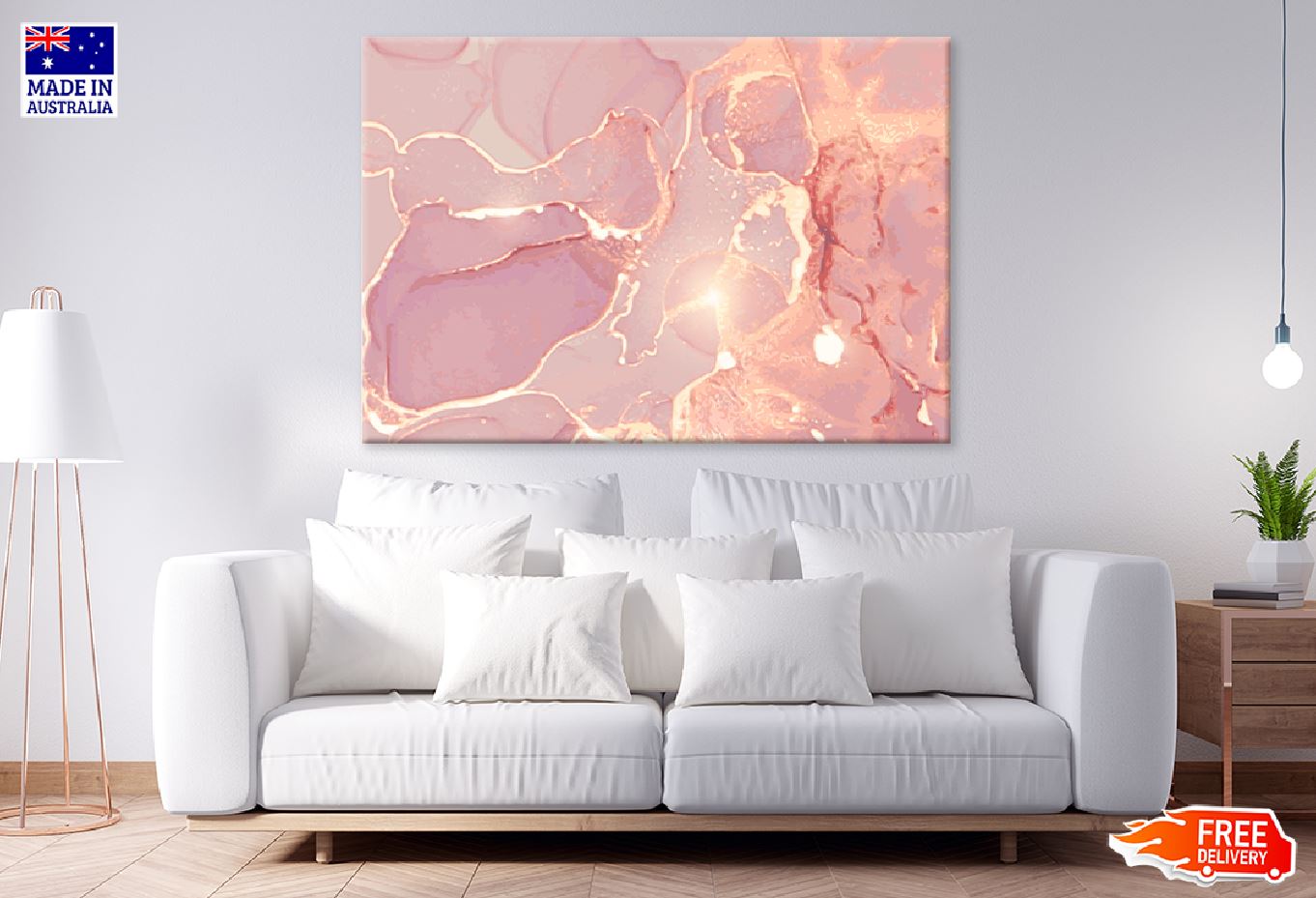 Pink & Gold Stone Marble Abstract Design Print 100% Australian Made