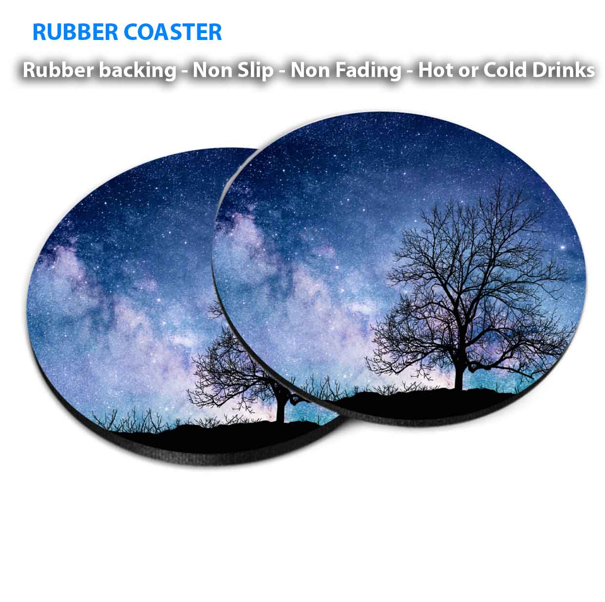 Bare Tree Standing Silhouetted Coasters Wood & Rubber - Set of 6 Coasters