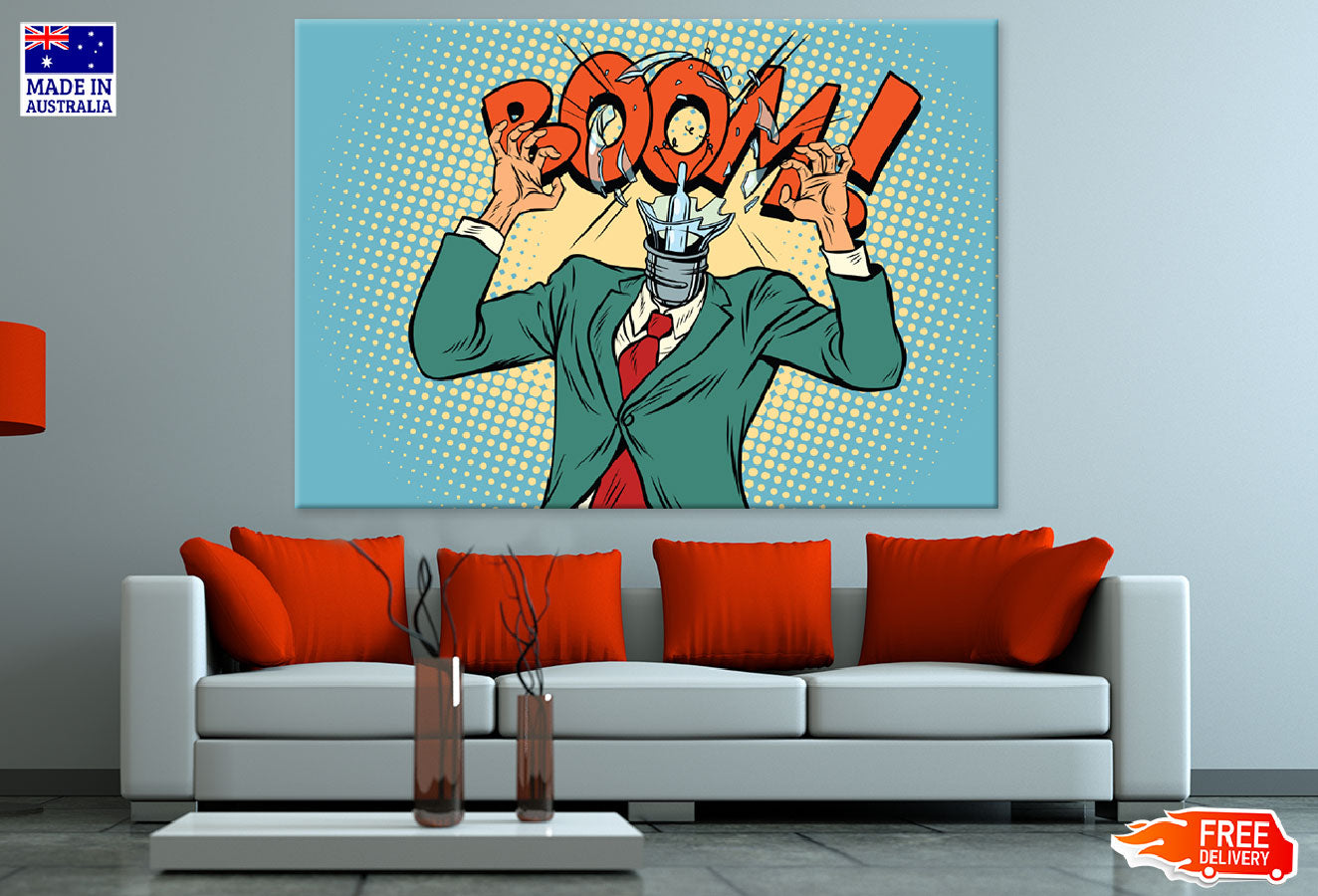 Boom Quote & Broaken Glass Head Man Illustration Print 100% Australian Made
