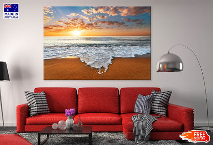 Sea Waves on Sand Sunset Scenery Photograph Print 100% Australian Made