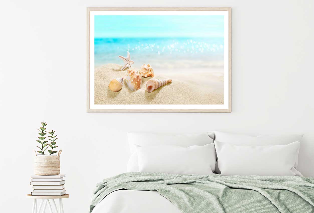 Sea Shells on Beach Sand Closeup Photograph Home Decor Premium Quality Poster Print Choose Your Sizes