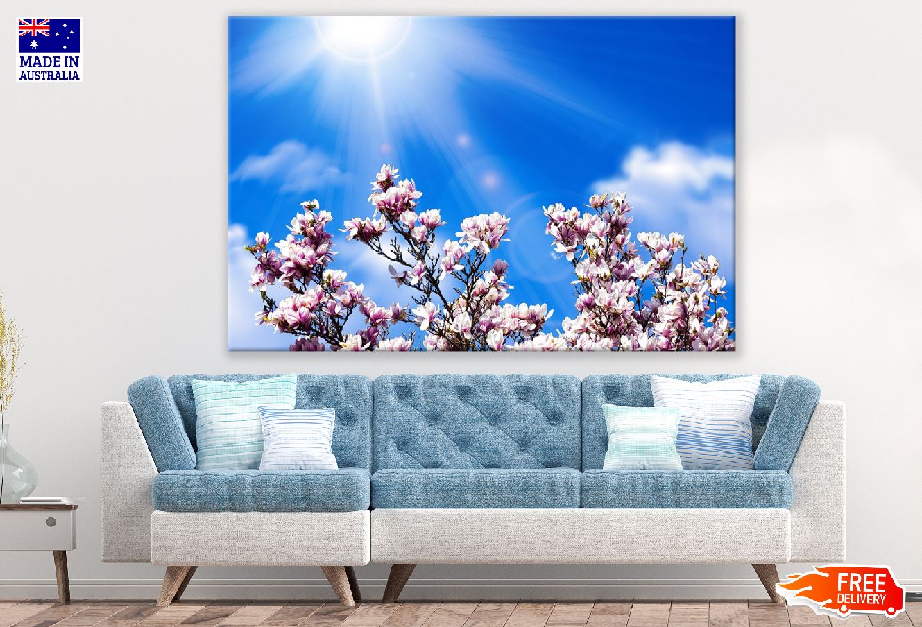 Magnolia Flowers & Blue Sky Digital Art Print 100% Australian Made