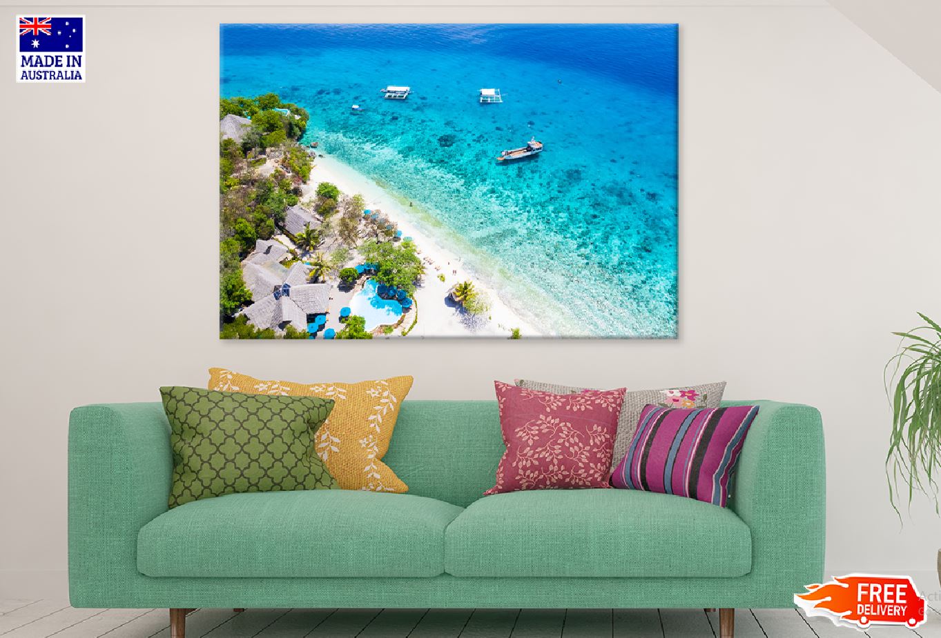 SuSumilon Island Beach Aerial View Photograph Print 100% Australian Made