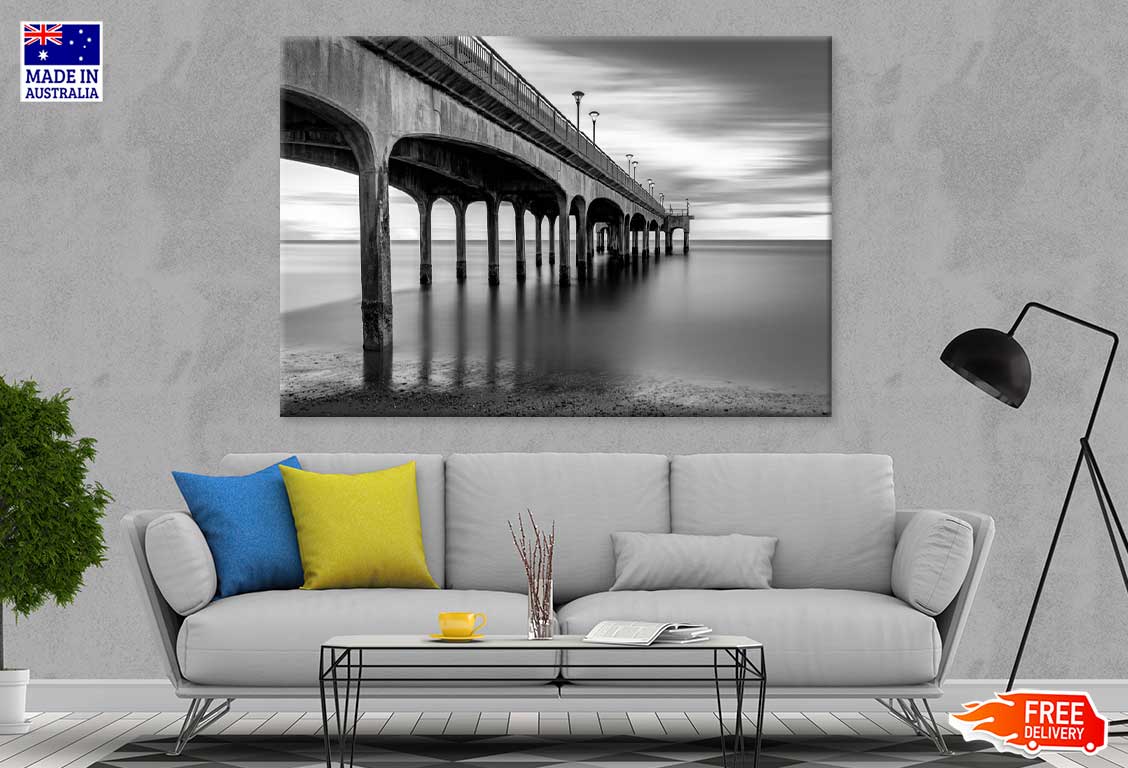 Boscombe Pier & Beach B&W View Photograph Print 100% Australian Made