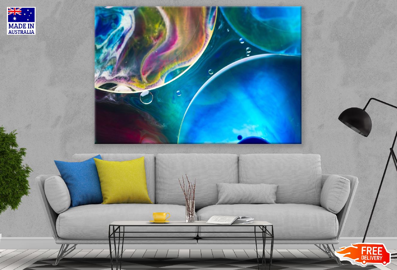 Blue Color Circle Digital Abstract Design Print 100% Australian Made