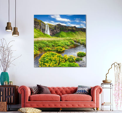 Square Canvas Seljalandsfoss Waterfall View Photograph High Quality Print 100% Australian Made