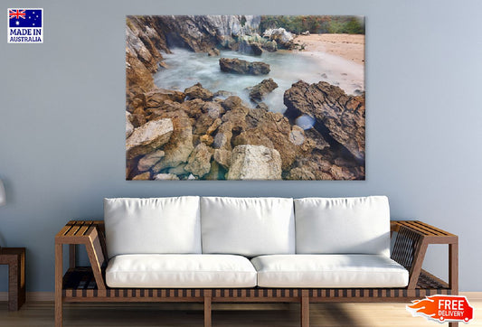 Sand & Rocky Beach View Photograph Asturias Print 100% Australian Made